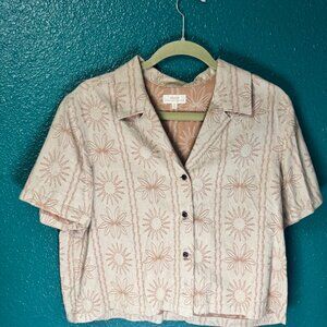 Roark-IDLE SS JACQUARD-Bone-Medium Natural Fibers NWOT Travel Vacation Crop